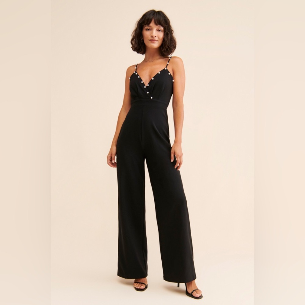 4SI3NNA Malika Jumpsuit in black with pearl details